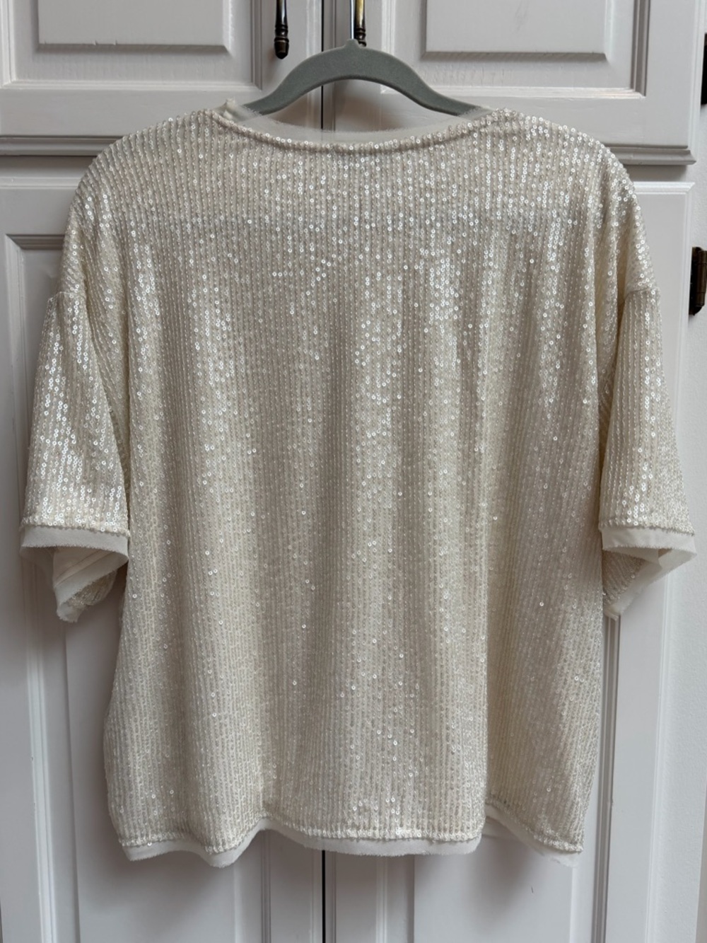 Evereve Cora Sequin Tee in Ivory Cream Size Large - Picture 4 of 9